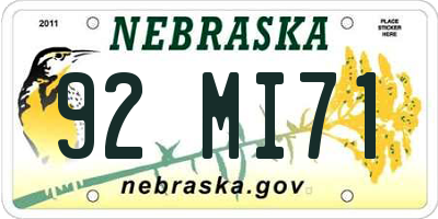 NE license plate 92MI71