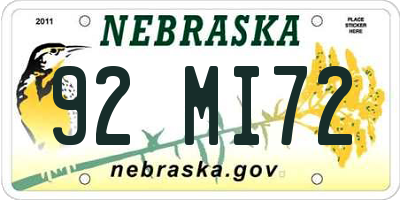 NE license plate 92MI72