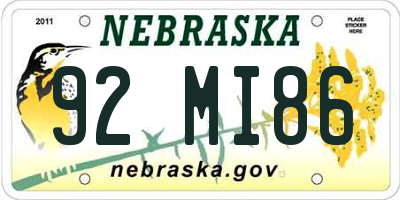 NE license plate 92MI86