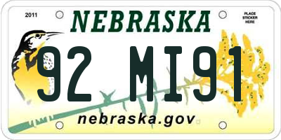 NE license plate 92MI91