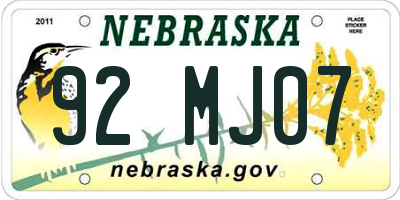 NE license plate 92MJ07