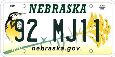 NE license plate 92MJ11