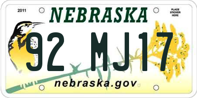 NE license plate 92MJ17