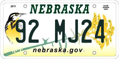 NE license plate 92MJ24