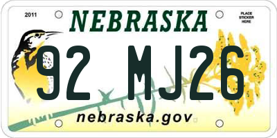 NE license plate 92MJ26