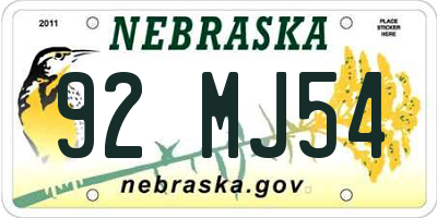NE license plate 92MJ54