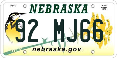 NE license plate 92MJ66