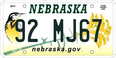 NE license plate 92MJ67