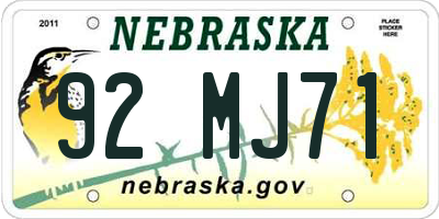 NE license plate 92MJ71