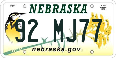 NE license plate 92MJ77