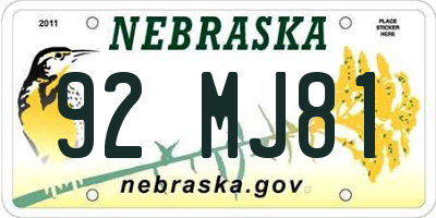 NE license plate 92MJ81