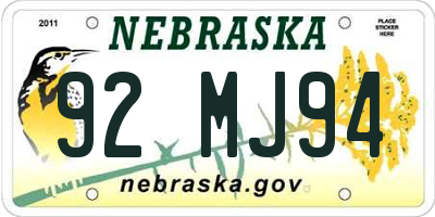 NE license plate 92MJ94