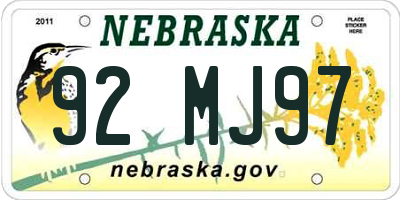 NE license plate 92MJ97