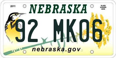 NE license plate 92MK06