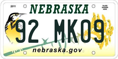 NE license plate 92MK09