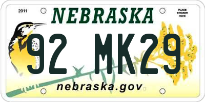 NE license plate 92MK29