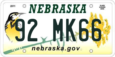 NE license plate 92MK66