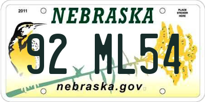 NE license plate 92ML54