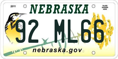 NE license plate 92ML66