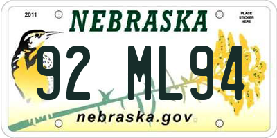 NE license plate 92ML94