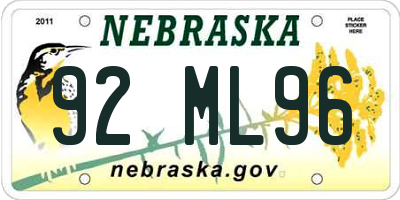 NE license plate 92ML96