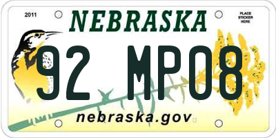 NE license plate 92MP08