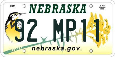 NE license plate 92MP11
