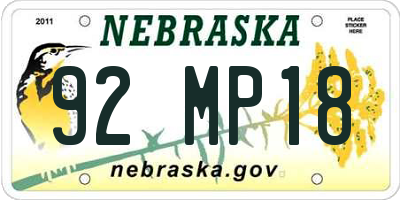 NE license plate 92MP18