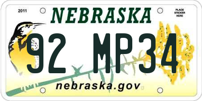 NE license plate 92MP34