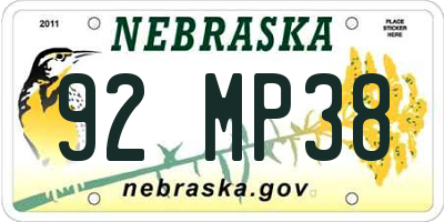 NE license plate 92MP38