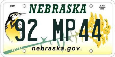 NE license plate 92MP44