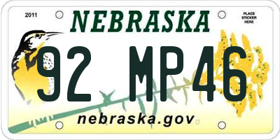 NE license plate 92MP46