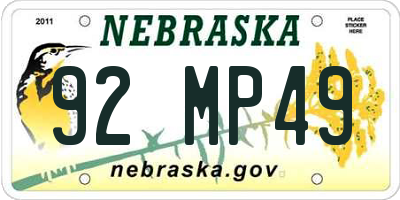 NE license plate 92MP49