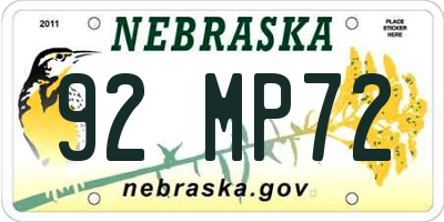 NE license plate 92MP72