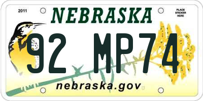 NE license plate 92MP74