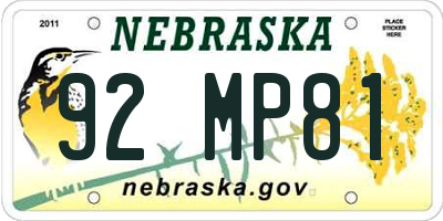 NE license plate 92MP81