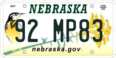 NE license plate 92MP83