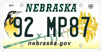 NE license plate 92MP87
