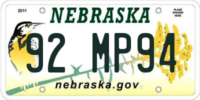 NE license plate 92MP94