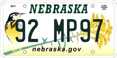 NE license plate 92MP97