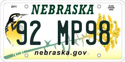 NE license plate 92MP98