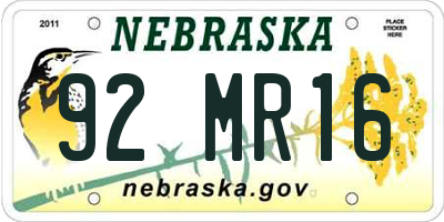 NE license plate 92MR16
