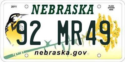 NE license plate 92MR49