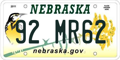 NE license plate 92MR62