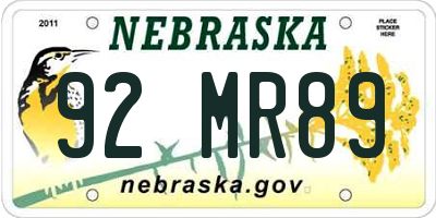 NE license plate 92MR89