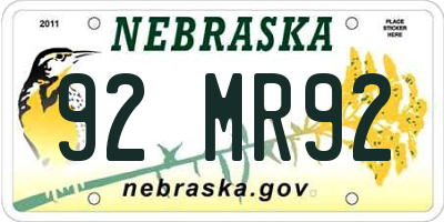 NE license plate 92MR92