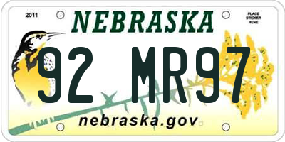NE license plate 92MR97