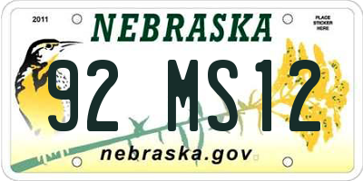NE license plate 92MS12