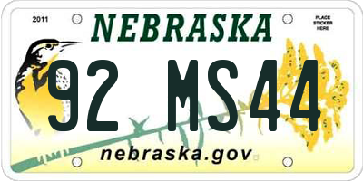 NE license plate 92MS44
