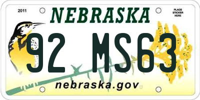 NE license plate 92MS63